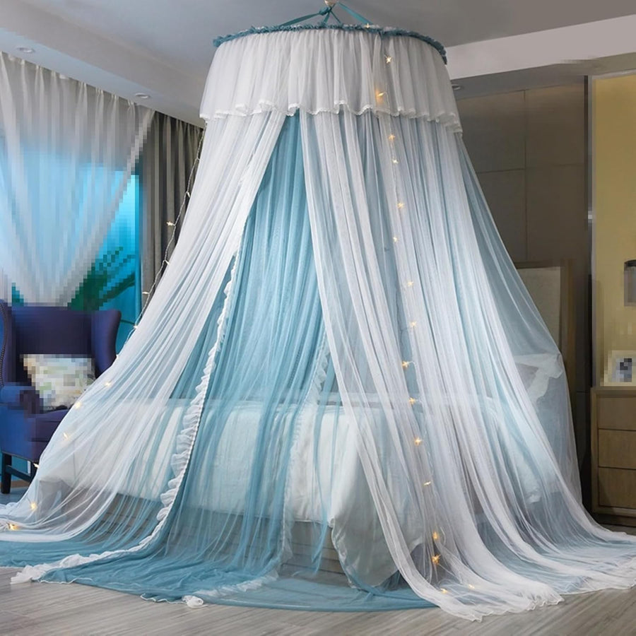 Baldaquin de lit Princesse pour Filles Rideau de baldaquin Double Couche Voile Transparent Dôme Rideau de lit en Dentelle Ronde Moustiquaire deTente pour décoration de Chambre