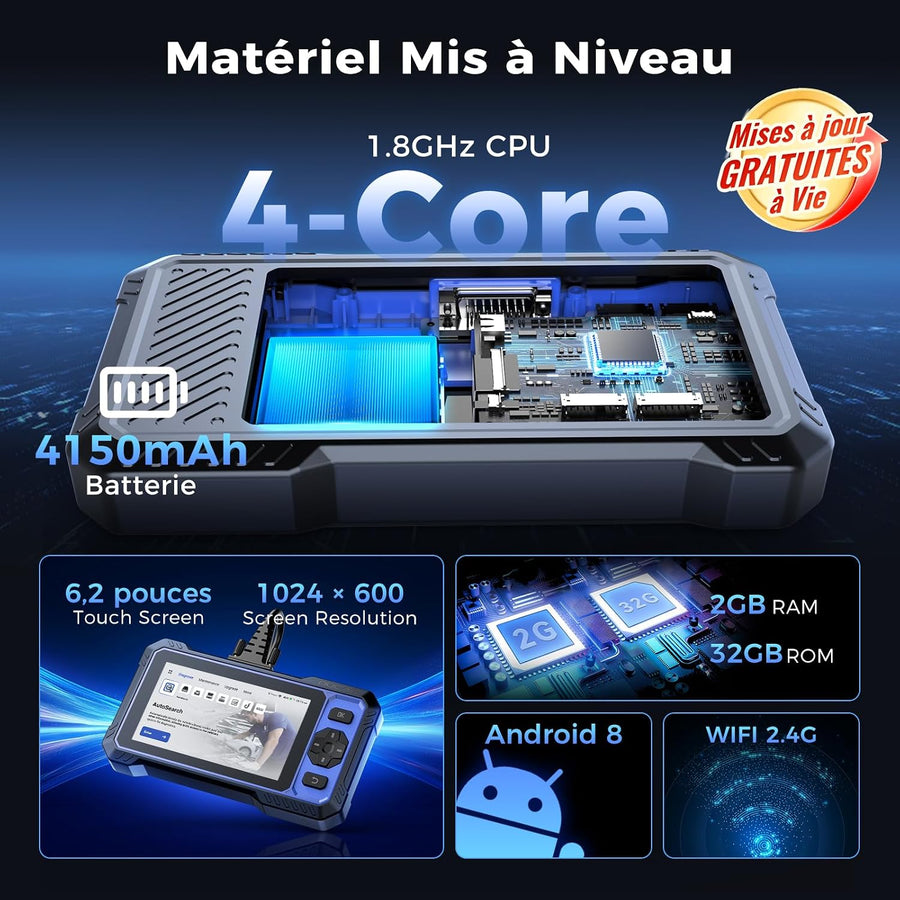 mucar 682 Valise Diagnostic Auto, AI Intelligent, Système Complet,20 Réinit Assistant AI,Diagnostic Complet du Système,20 Réinitialisations,Bi-directionnel,Guide V.A.G,CANFD & DOIP & FCA, Gratuit à Vie