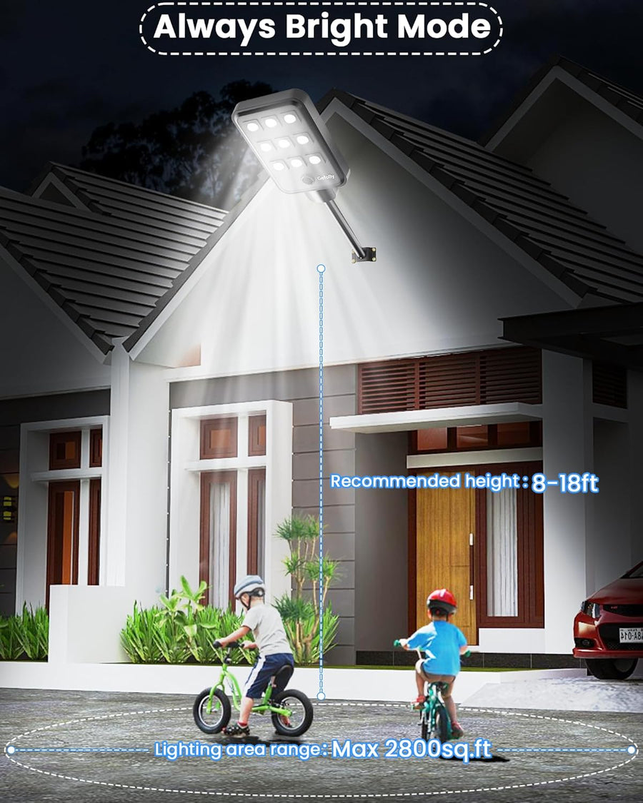 Lampadaire Solaire Exterieur, lumière solaire extérieure Crépuscule à l'Aube IP68 éclairage 6500K inondé LED étanche Projecteur Solaire Puissant pour Rue, Garage, Parking 9T