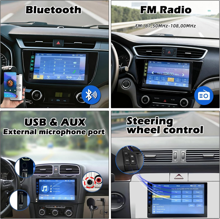 Autoradio 1 DIN avec Carplay et Android Auto - Écran Tactile HD 7 Pouces - Autoradio Bluetooth CarPlay 1 din Soutien MirrorLink iOS/Android et Caméra de Recul, Radio FM/USB/EQ/Mic