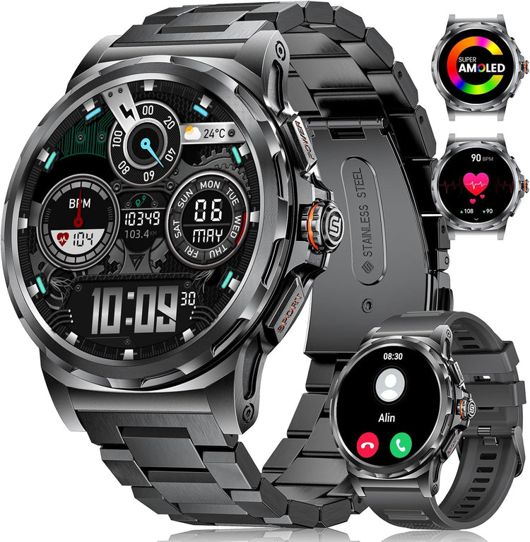 Montre Connectée Bluetooth Ecran 1,43 Pouces Montre Intelligente Etanche IP67 Sportif NOIR