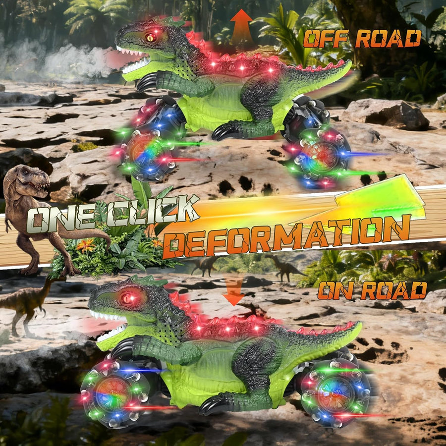 Voiture Telecommandé Enfant, Dinosaure Jouet Voiture, 360° Rotation Dinosaure Télécommandé Monster Truck, RC Stunt Car avec Lumière et Musique