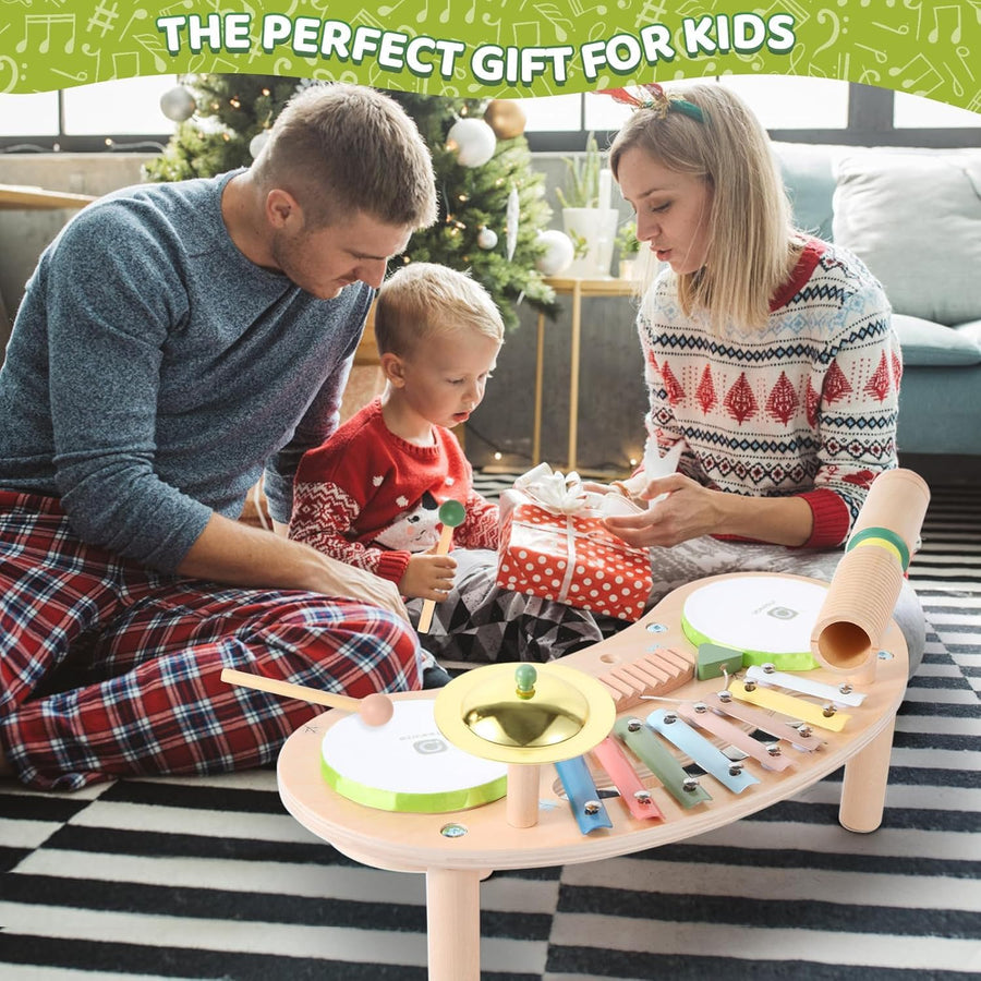 Ensemble de Batterie 7en1 pour Tout-Petits, Bois Instrument de Musique pour Bébés, Jouet Musical Montessori, Cadeau pour Filles et Garçons de 3 Ans Et Plus
