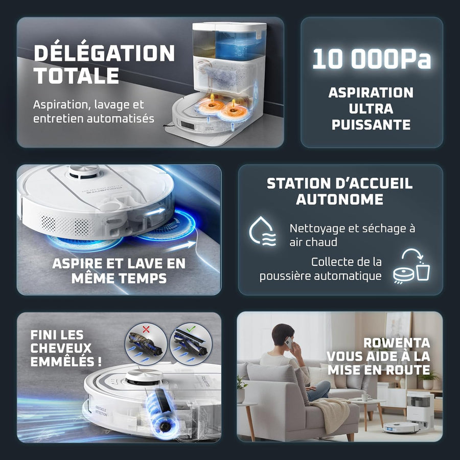 Rowenta X-PLORER Serie 580 Max, Robot aspirateur Laveur, Auto-Nettoyage et séchage des serpillières, Collecte Auto de la poussière, 10000 Pa, RR9547E0