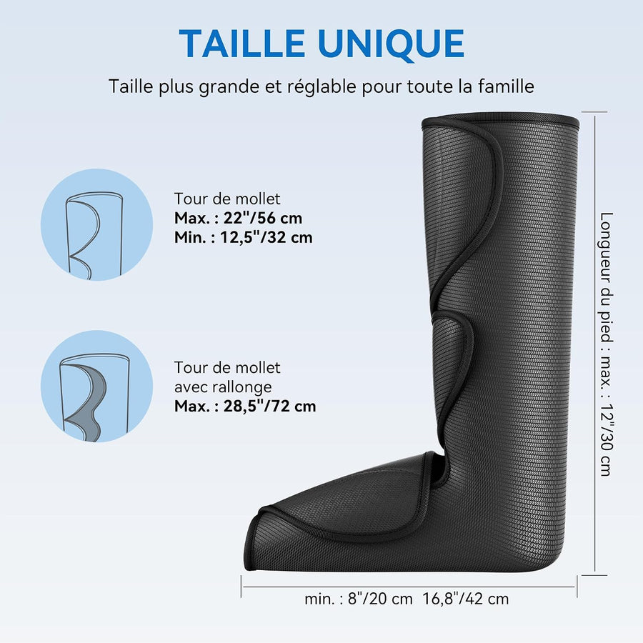 Bottes Pressothérapie, Circulation Sanguine Soulage la Douleur Pressothérapie pour mollets pieds jambes, réduisant les gonflements, 3 intensités et 2 sangles d'extension