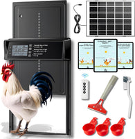 Porte Automatique Poulailler, Écran LED et Sécurité Anti-Écrasement, 3 abreuvoirs, Charge USB et Secteur, Capteur de Lumière et Minuterie, Porte Poulailler Automatique Solaire Panneau 7W en Alu