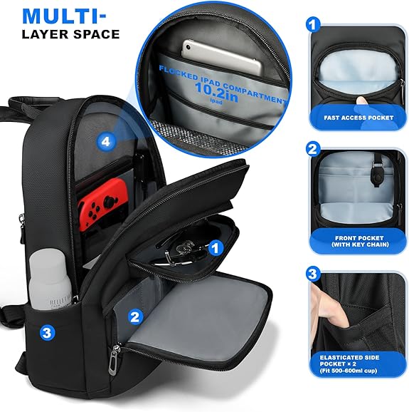 Sacoche Homme Bandouliere avec Port de Charge USB Imperméable Sac de Poitrine avec Pochette Latérale Léger Sac à Bandoulière Pour iPad 11.3" Antivol pour Voyage Travail Loisirs