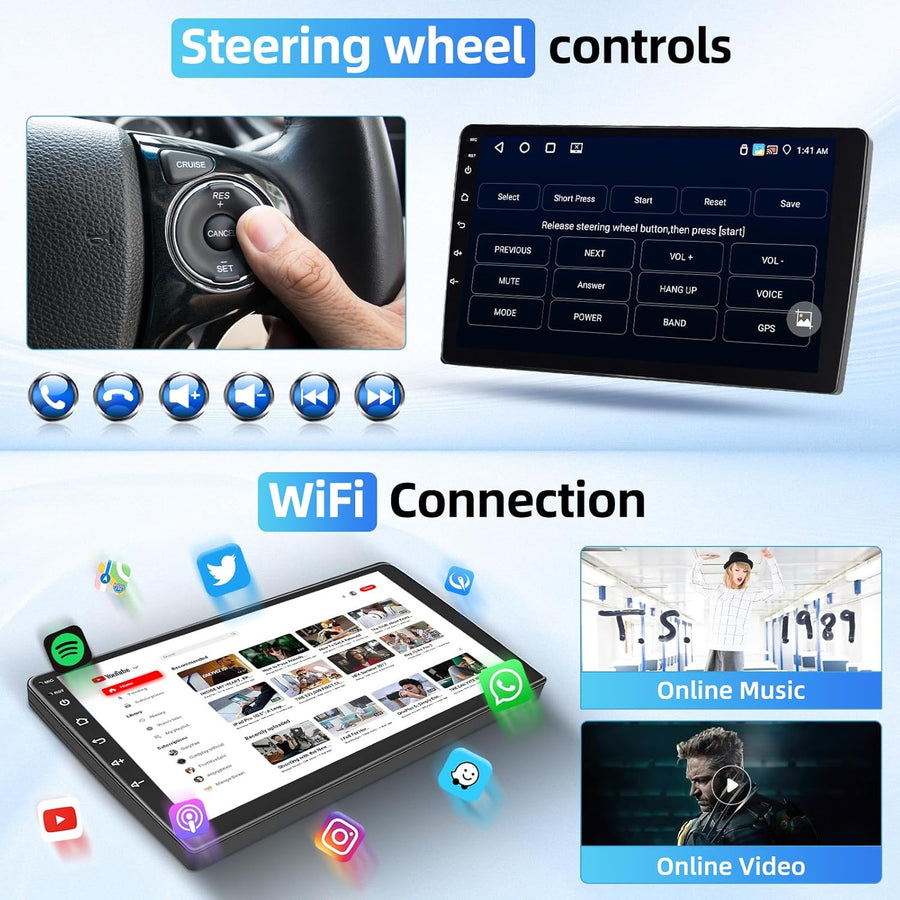Autoradio 4G+64G pour Fiat Egea 2015 - 2020 Wireless Carplay&Android Auto, 9'' IPS Touch Screen Radio Voiture avec Bluetooth 5.0/GPS/Caméra de recul/FM/WiFi/SWC