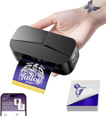 Mini Thermocopieur Tatouage pour Les Bras, Livré Avec 30 Feuilles de Papier Transfert 80x133 mm Idéal pour Les Petits Projets Créatifs, Imprimante Tatouage Bluetooth Compatible iPhone et iPad