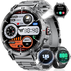 LIGE Montre Connectée Homme avec LED Lampe/1,85'' HD Écran/800mAh, Smartwatch Homme avec Appel Bluetooth,IP68 Étanche 111 Modes Sportifs/Fréquence Cardiaque/SpO2/Suivi du Sommeil Android iOS