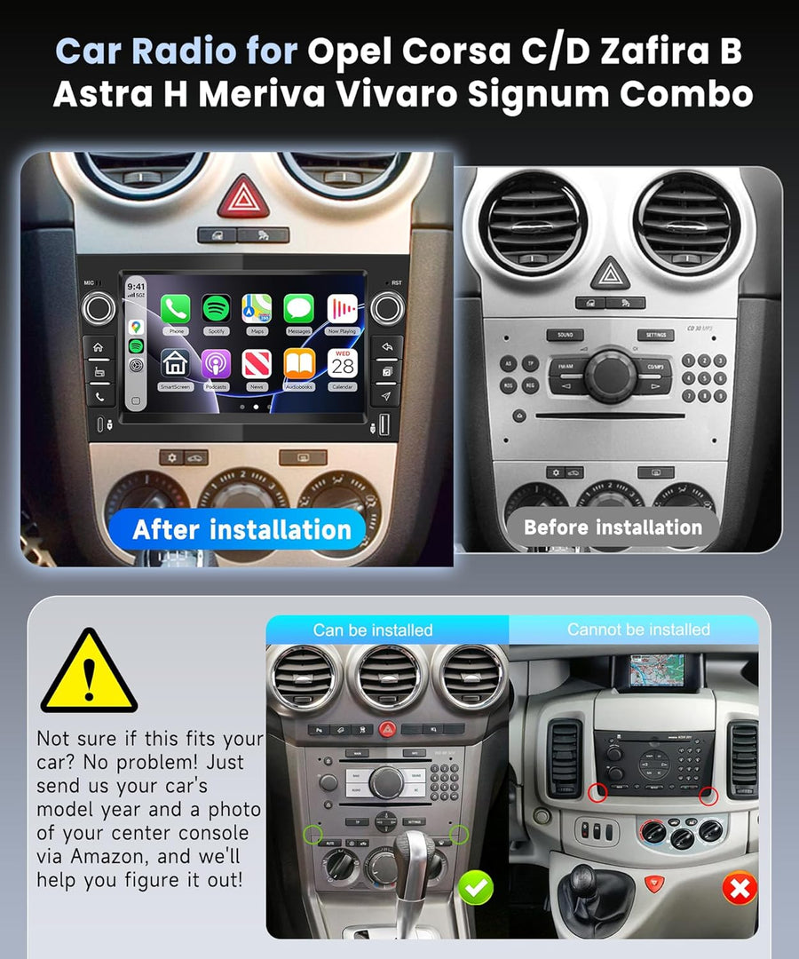 Autoradio 4G+64G Android 15 pour Opel Corsa C/D Zafira B Astra H Meriva Vivaro Signum Combo, 7'' IPS Écran Tactile avec Carplay Android Auto GPS Wi-FI USB/Type-C Bluetooth FM RDS Caméra
