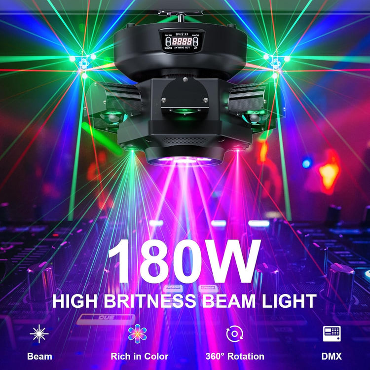 Jeux de Lumiere LED RGBW 180W 19CH Projecteur de Scène DJ Bar Club Disco Luminaires Tête Rotative Éclairage Soirée