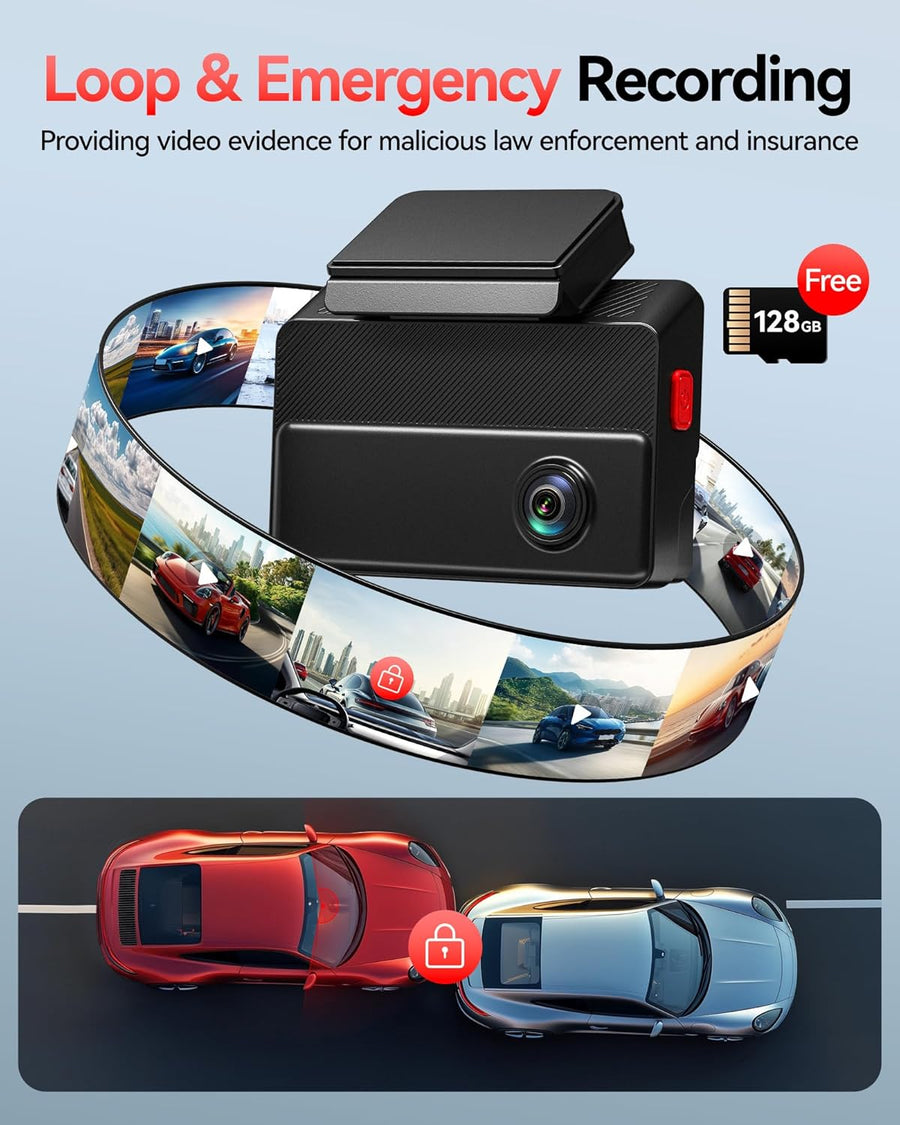 REDTIGER 530° Dashcam Voiture 3 Canaux,Caméra pour Voiture 2,5K+2,5K+1080P avec Carte 128 Go, Vision Nocturne IR, Écran Tactile, Dashcam pour Avant,Inclus WiFi GPS, Mode Parking 24H