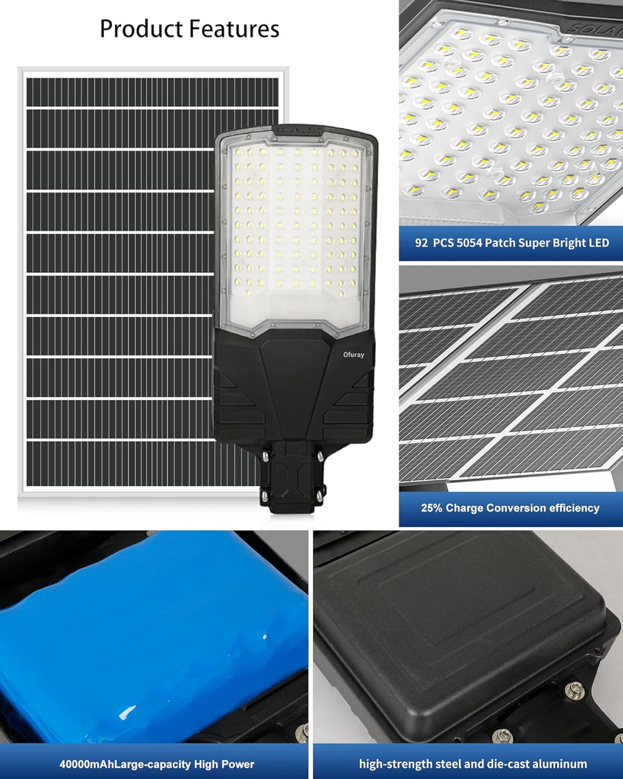 Lampadaire Solaire Exterieur, OHF-Plus Projecteur Led Solaire Exterieur, IP67 Étanche Eclairage Lampe Exterieur Puissante pour Jardin, Cour, Garage