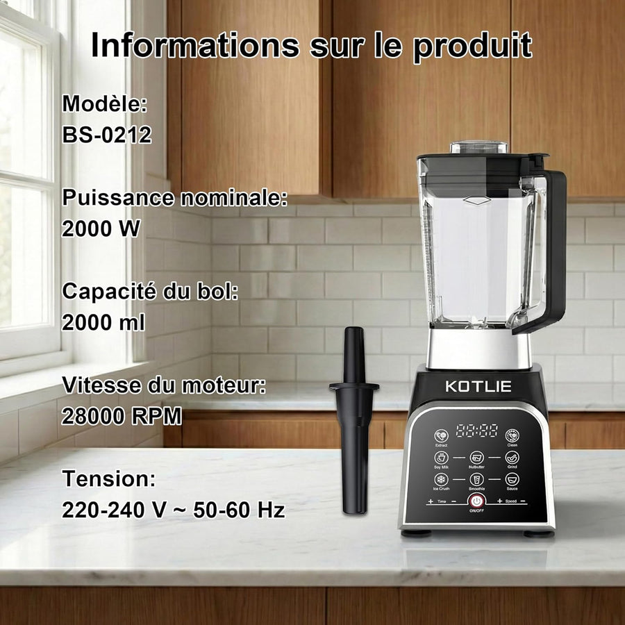 Blender, smoothie maker,blender domestique polyvalent de grande capacité, avec bol mélangeur de 2 litres