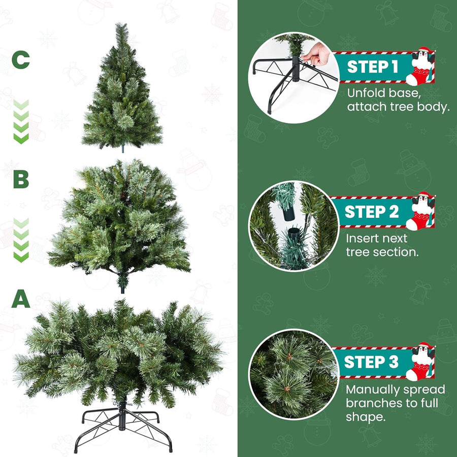 Sapin de Noël Artificiel en PVC 165cm avec 800 Pointes, 3 Parties pour Montage Facile, Compact, Support Métallique