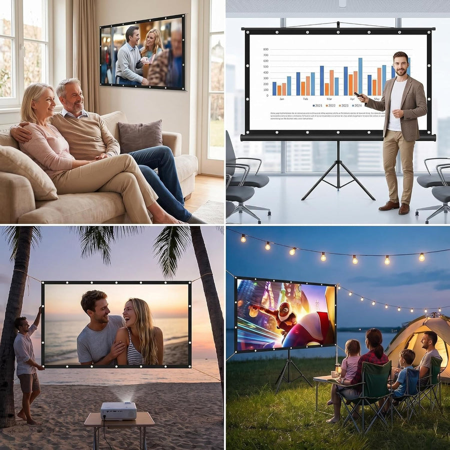 Écran de Projection 150 Pouces 16:9, Toile Vidéoprojecteur Pliable et Portable, Anti-Plis, Compatible 4K et Full HD, pour Cinéma Maison, Extérieur et Événements