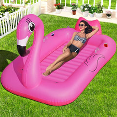 Matelas Piscine Gonflable Flamant Rose, Bouée Piscine Adulte épais avec Poignée, Porte-Boisson et Porte-Téléphone