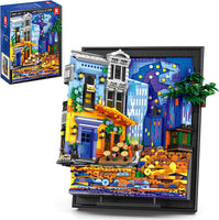 Reobrix 66702 Night Sky Cafe avec Jeu de Construction Lumineux pour Adultes, Cadre Photo 3D inspiré de Van Gogh, décoration Murale ou à Poser, Cadeau pour Les 14 Ans et Plus (2678 pièces)