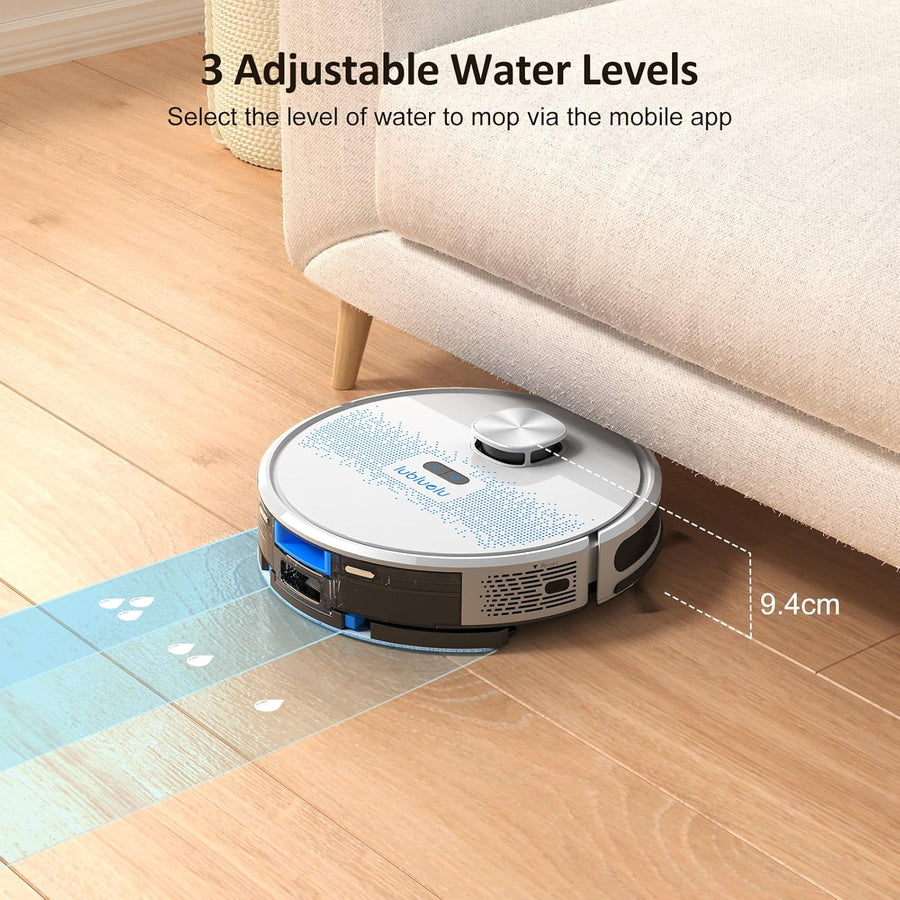 Robot aspirateur et balai à franges Combo 4000 Pa, navigation LiDAR, aspirateur robot laser 2 en 1, 5 cartographies modifiables, 10 zones d'interdiction, WiFi/application GRIS
