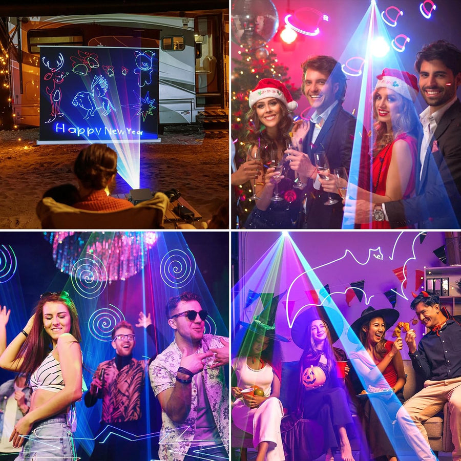 DiscoLicht PartyLicht avec Bluetooth-App, 3D DIY Animation Disco Lumière avec Batterie 5200 mA, Animation DJ Party Lumières avec Télécommande et DMX 512, pour Party Bar Halloween Noël