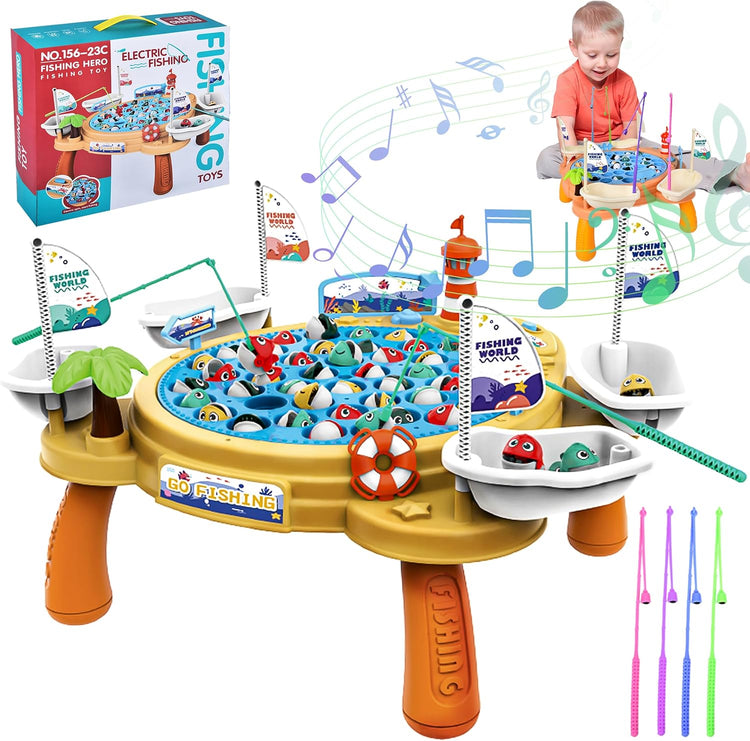 Jeux Pêche Electroniques Enfant Jouet de Pêche Magnétiques Grande avec 4 Canne Et 45 Poissons