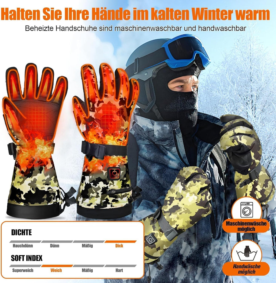 Gants Chauffants avec Batterie Rechargeable 7,4 V 22,2 WH,Chauffants 3 Niveaux De Températures, Électriques Gants Taille XL