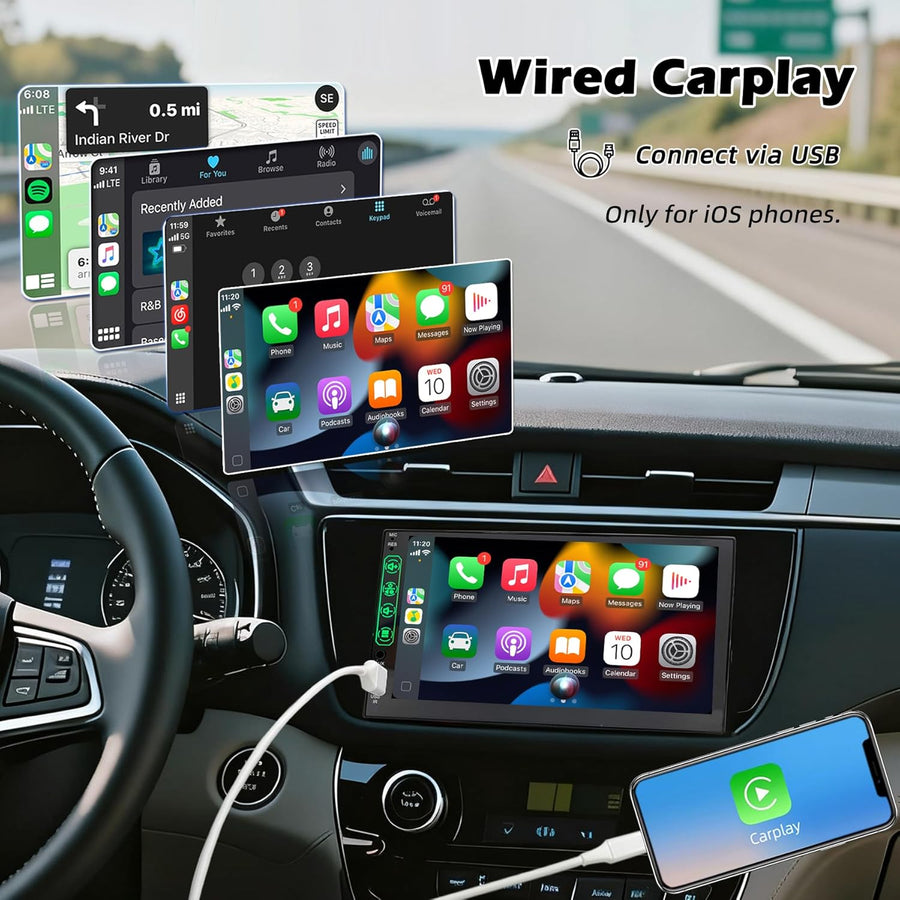 Autoradio 1 DIN avec Carplay et Android Auto - Écran Tactile HD 7 Pouces - Autoradio Bluetooth CarPlay 1 din Soutien MirrorLink iOS/Android et Caméra de Recul, Radio FM/USB/EQ/Mic