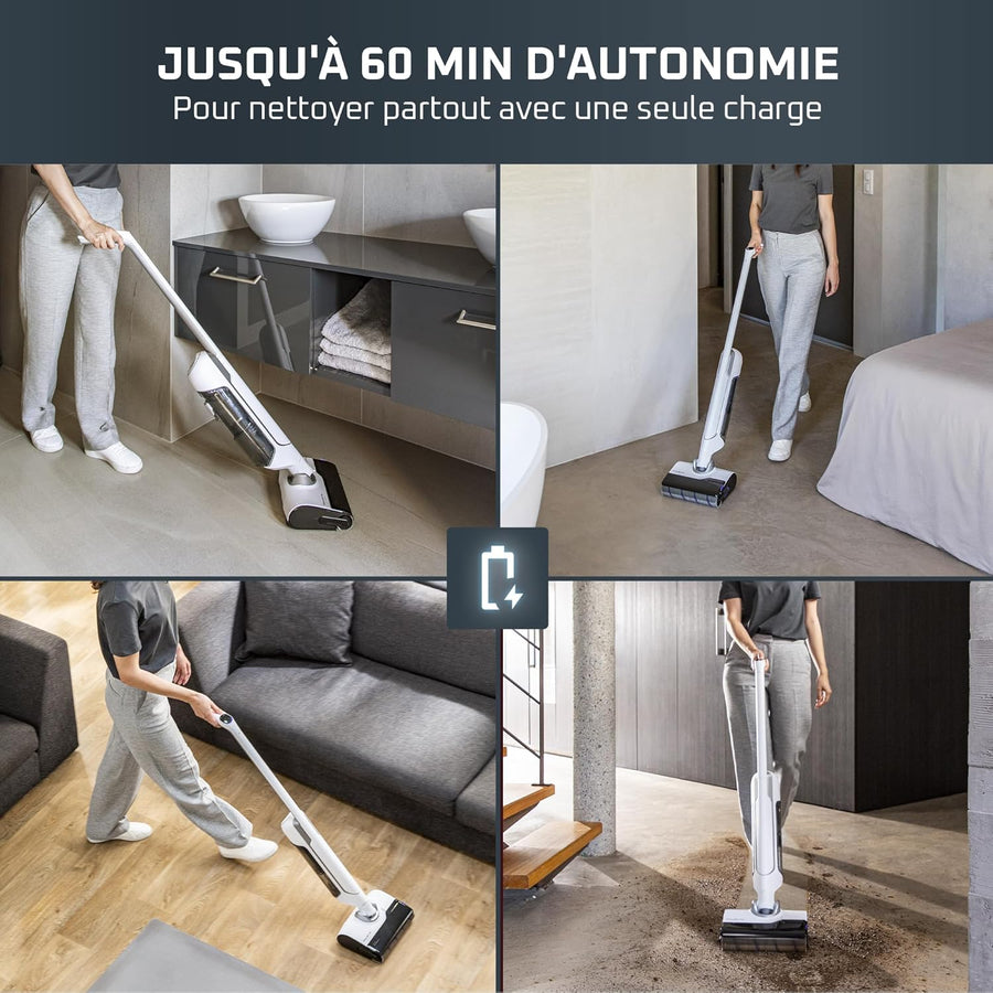 Rowenta X-Clean 10, Aspirateur Laveur sans Fil, Inclinable 180°, Auto-Nettoyage et séchage 65°C, 60min, pour tâches tenaces, Poils d’Animaux YY5785FE