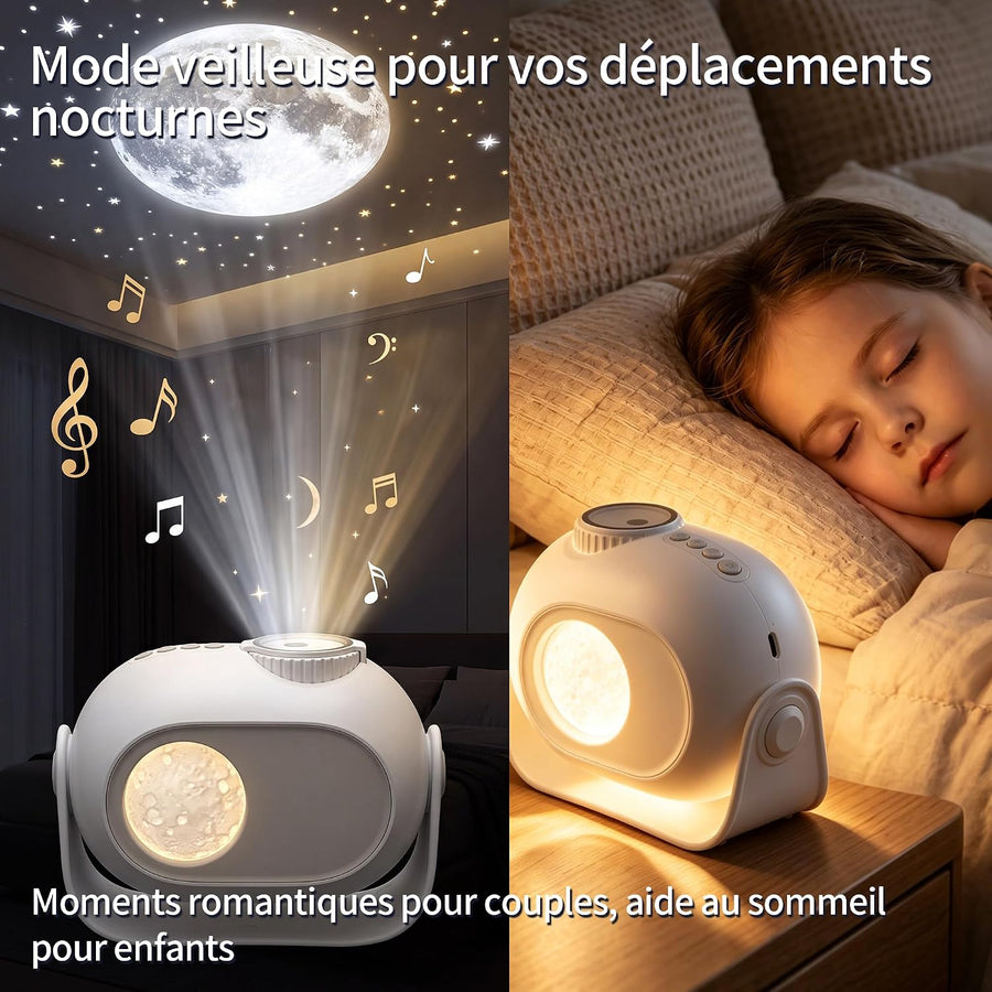 Projecteur 2-en-1 « Ciel étoilé et éclipse lunaire » et veilleuse, musique intégrée, lampe « Éclipse lunaire et galaxie » pour la décoration de la chambre d'enfant, détente avant le coucher, cadeaux d'anniversaire pour enfants