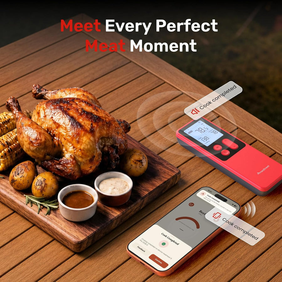 Thermomètre à Viande S Pro 2026 Sans Fil avec Wi-Fi & Bluetooth 5.4 6 Capteurs ±0,1°C Précision, Écran LED, Sonde ultra-fine IPX9 pour grill, sous-vide, fumoir et friteuse sans huile