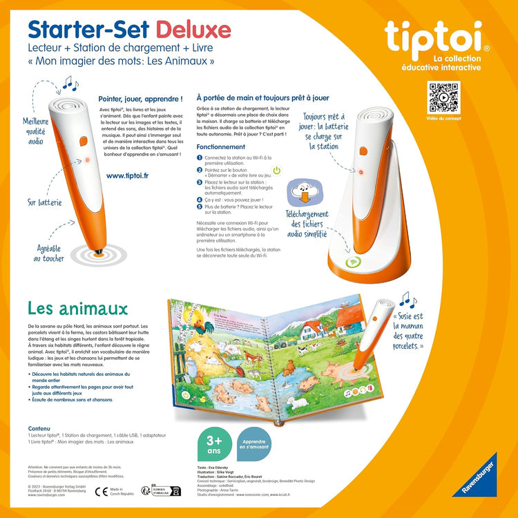 Ravensburger Tiptoi Starter Set Deluxe Station de Chargement Lecteur Livre Mon Imagier Des Mots Les Animaux Jeu Educatif Electronique Sans Ecran A Partir de 3 ans 00204