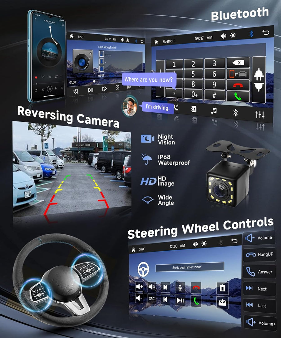 Autoradio 1 Din avec Carplay Android Auto sans Fil, 7 Pouces IPS HD Écran Tactile Poste Radio Voiture Soutien Bluetooth Radio FM EQ USB/TF/AUX Mirror Link SWC Caméra de Recul