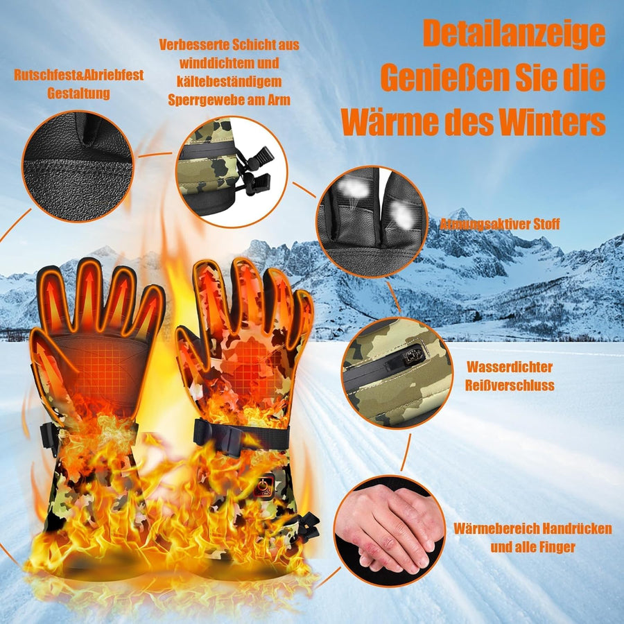 Gants Chauffants avec Batterie Rechargeable 7,4 V 22,2 WH,Chauffants 3 Niveaux De Températures, Électriques Gants Taille XL