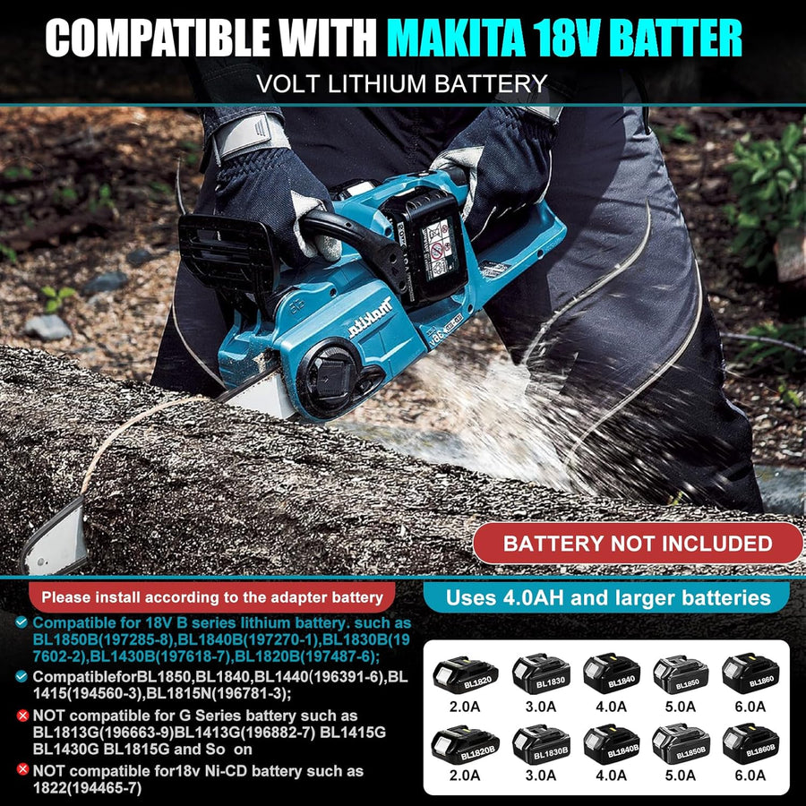 Tronçonneuse électrique sans fil de 30,5 cm - Compatible avec Makita 18 V - Avec lubrification automatique de la chaîne - Pour sécateur, coupe du bois (sans batterie)