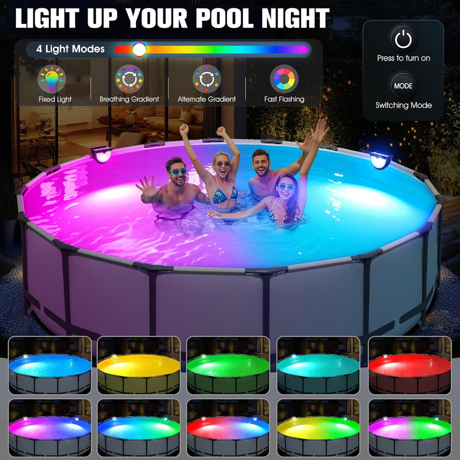 Lumiere Piscine Hors Sol Solaire, Lampe Piscine LED Etanche à RGB Couleur Changeant, 2025 Amélioré Eclairage Piscine avec 10 Modes de Lumière, LED Piscines Sans Fil