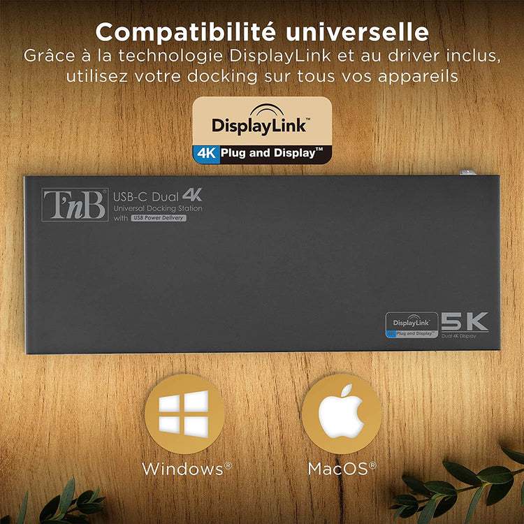 Station d’Accueil Double Ecran 4K60Hz, 14 en 1 HDMI et DisplayPort 4X USB-A 3.0 2X USB-C 3.0