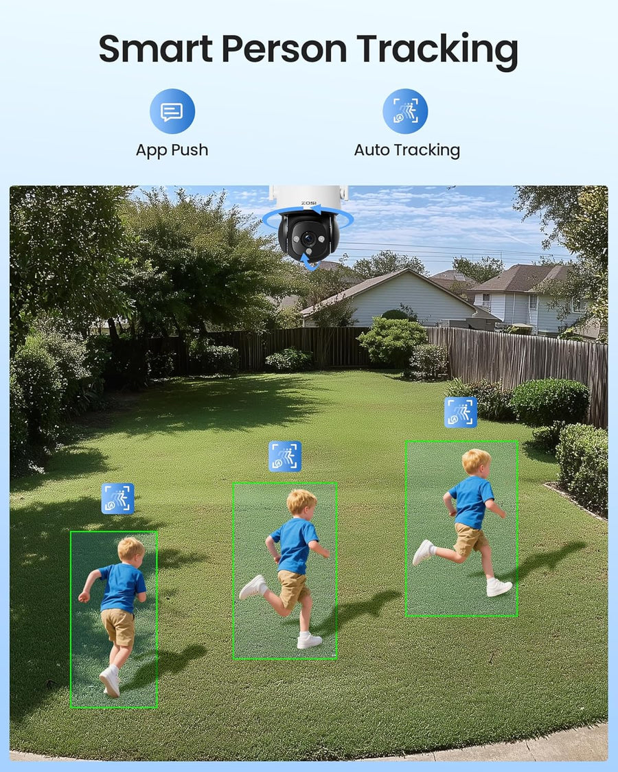 4K 8MP UHD Pan & Tilt Caméra de Surveillance WiFi Extérieure avec Carte Mémoire 64GB et Vue à 360°, Détection IA Visage/Véhicule, Suivi Automatique, Vision Nocturne, Audio Bidirectionnel