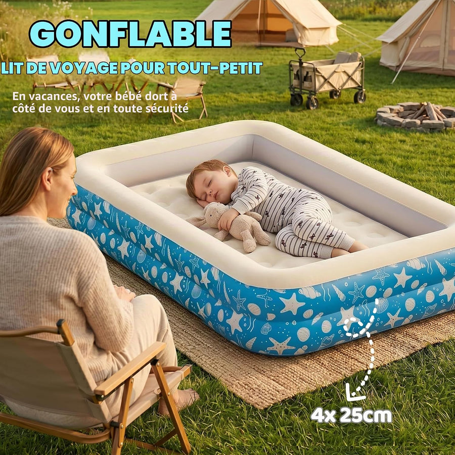 Matelas Gonflable Enfant, Lit Gonflable, 158×99×25 cm Lit Gonflable Enfant avec Barrières de Sécurité, Lit de Voyage, Surface Floculée,Lit Gonflable pour Maison,Sans Pompe Fournie