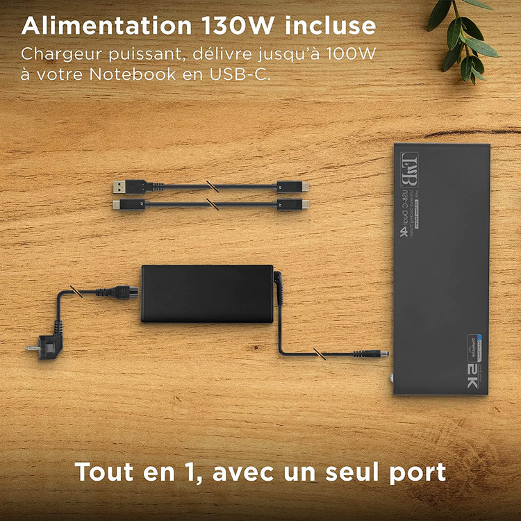 Station d’Accueil Double Ecran 4K60Hz, 14 en 1 HDMI et DisplayPort 4X USB-A 3.0 2X USB-C 3.0