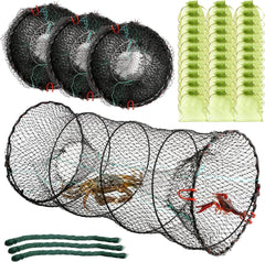 Lot de x3 pièges à crabes pliables 40x87cm pour ménés, écrevisses, homards, crevettes, filet de pêche pliable avec corde de lancer de 300 m, sac d'appât