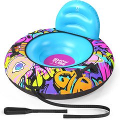 Tube à neige de 111,8 cm avec dossier – Traîneau gonflable robuste d'une capacité de 226,8 kg avec housse, poignées et corde de remorquage, traîneaux à neige pour enfants et adultes BLEU