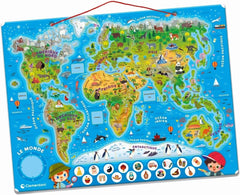 CLEMENTONI - Mon Puzzle Magnétique du Monde 4 Ans + - Planisphère Interactif - Découverte Animaux & Monuments - Jeu Éducatif Enfant