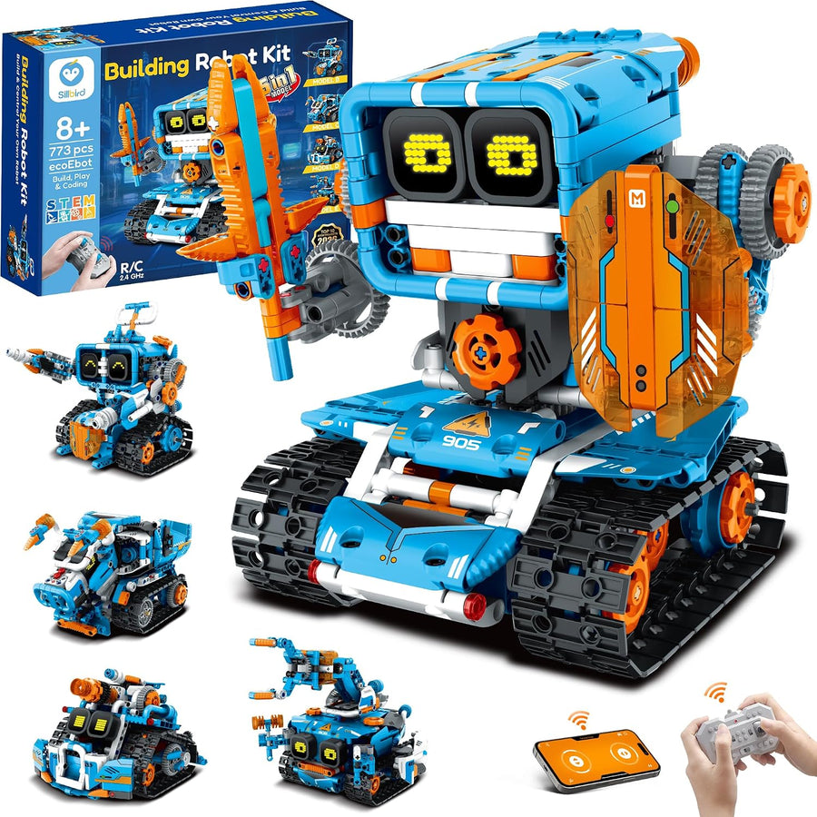 Sillbird Technic Robot Télécommandé Programmable Cadeau Garçon 8-12 Ans 5 en 1 Jeu de Construction STEM Robotique avec Yeux LED Interactifs, Cadeau d'Anniversaire Éducatif pour Enfants, 773 Pièces