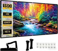 Écran de Projection 150 Pouces 16:9, Toile Vidéoprojecteur Pliable et Portable, Anti-Plis, Compatible 4K et Full HD, pour Cinéma Maison, Extérieur et Événements