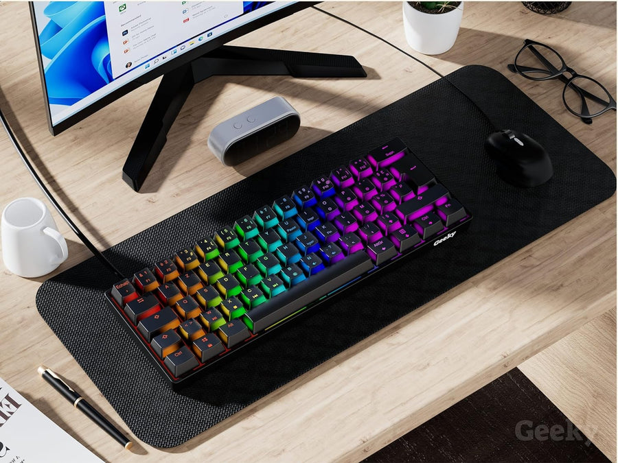Clavier de Jeu Mécanique AZERTY 62 Touches Multicolores Rétroéclairées RGB LED pour Gaming