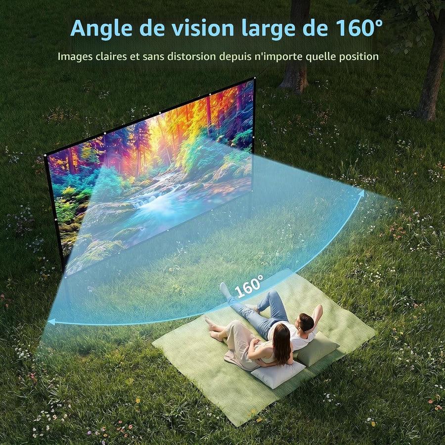 Écran de Projection 150 Pouces 16:9, Toile Vidéoprojecteur Pliable et Portable, Anti-Plis, Compatible 4K et Full HD, pour Cinéma Maison, Extérieur et Événements