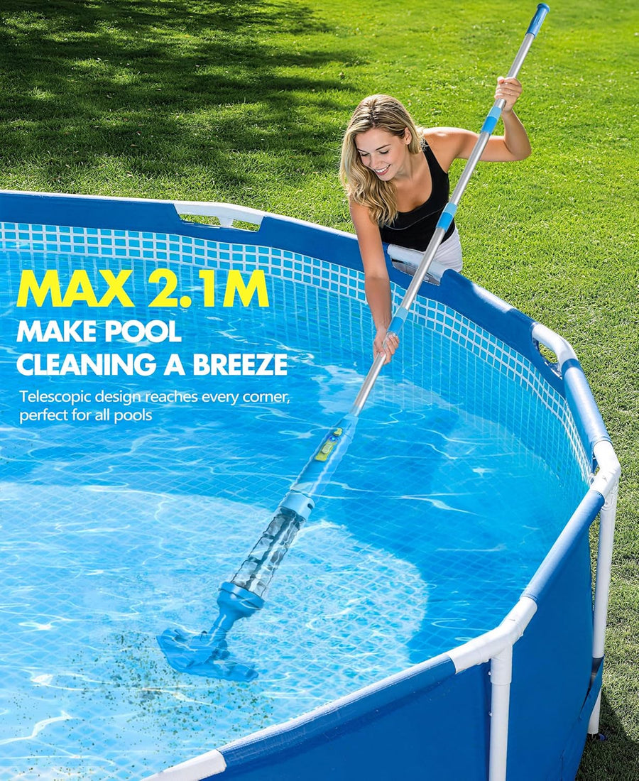 Aspirateur Piscine sans Fil avec Perche Rétractable, 60L/Min Aspirateur Spa Manuel Durée de Fonctionnement Jusqu'à 90 Minutes, 5200mAh Portable Rechargeable Balai Aspirateurs Piscine Hors Sol