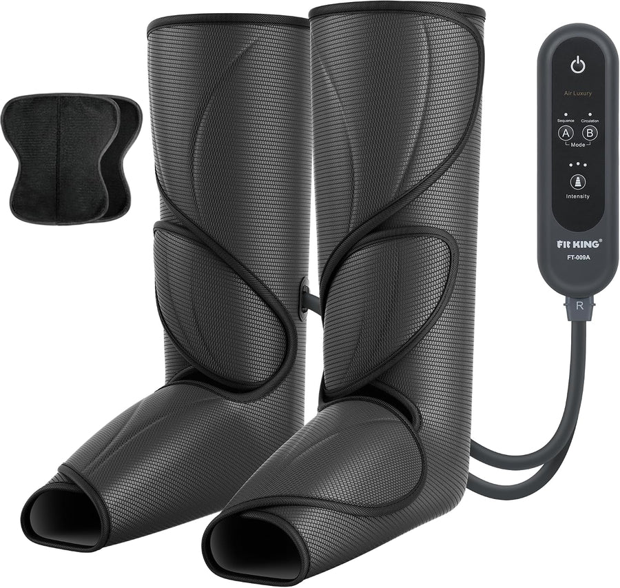 FIT KING Bottes Pressothérapie, Circulation Sanguine Soulage la Douleur Pressothérapie pour mollets pieds jambes, réduisant les gonflements, 3 intensités et 2 sangles d'extension