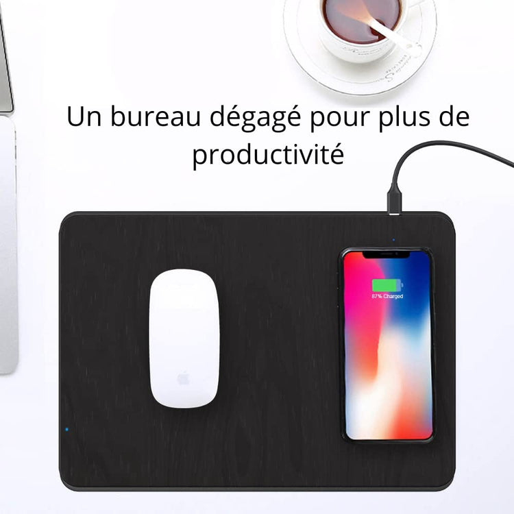 Tapis de Souris Ultra Fin Chargeur à Induction Qi sans Fil pour Smartphone NOIR